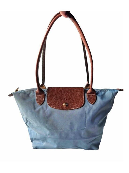 Longchamp Handbags - Longchamp Le Pliage Womens Tote Bag Small Light Blue Brown Leather Long Straps